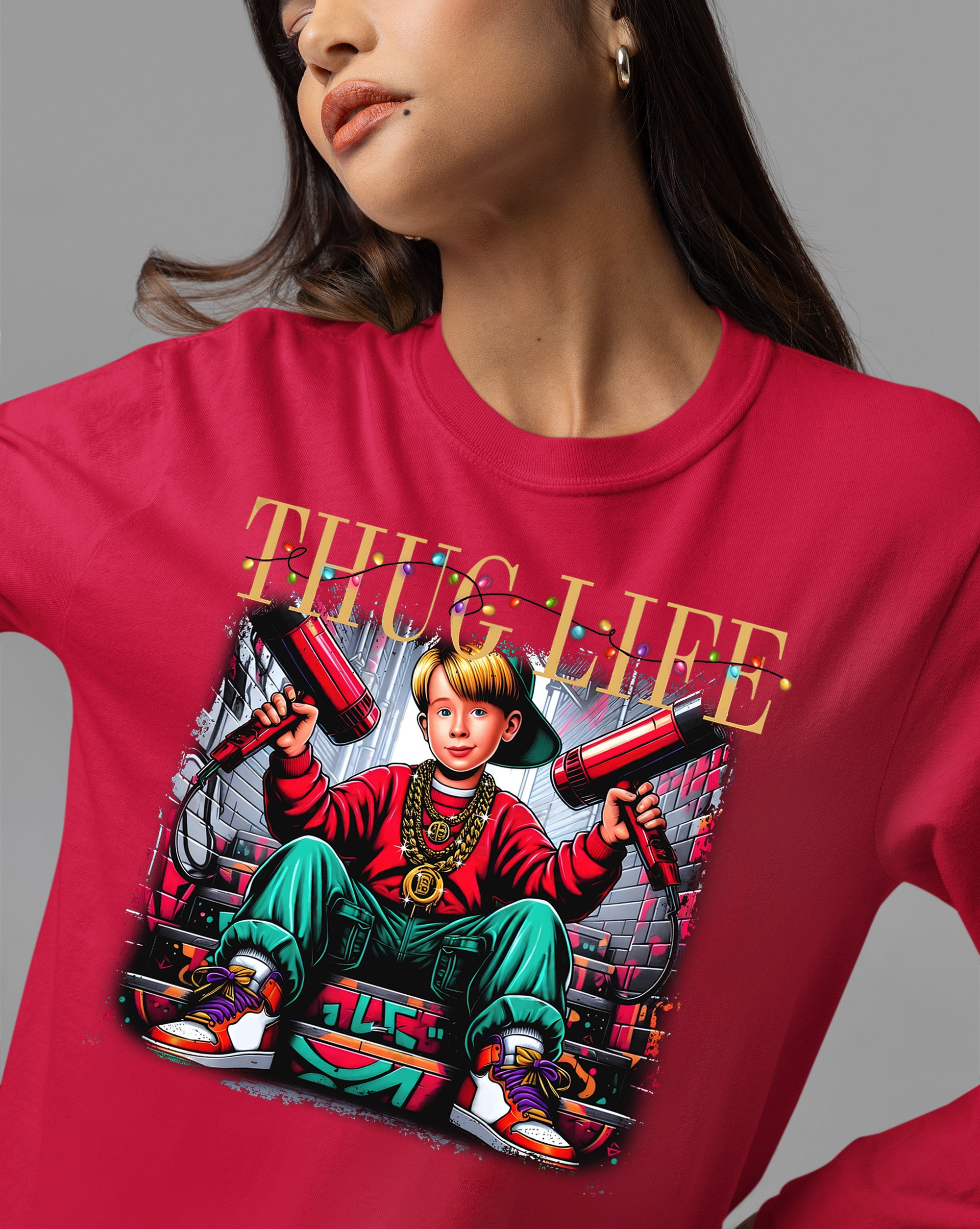Christmas Thug Life Alone - Funny Holiday Quote Meme Humor - Festive Gift Idea for Him T-Shirt