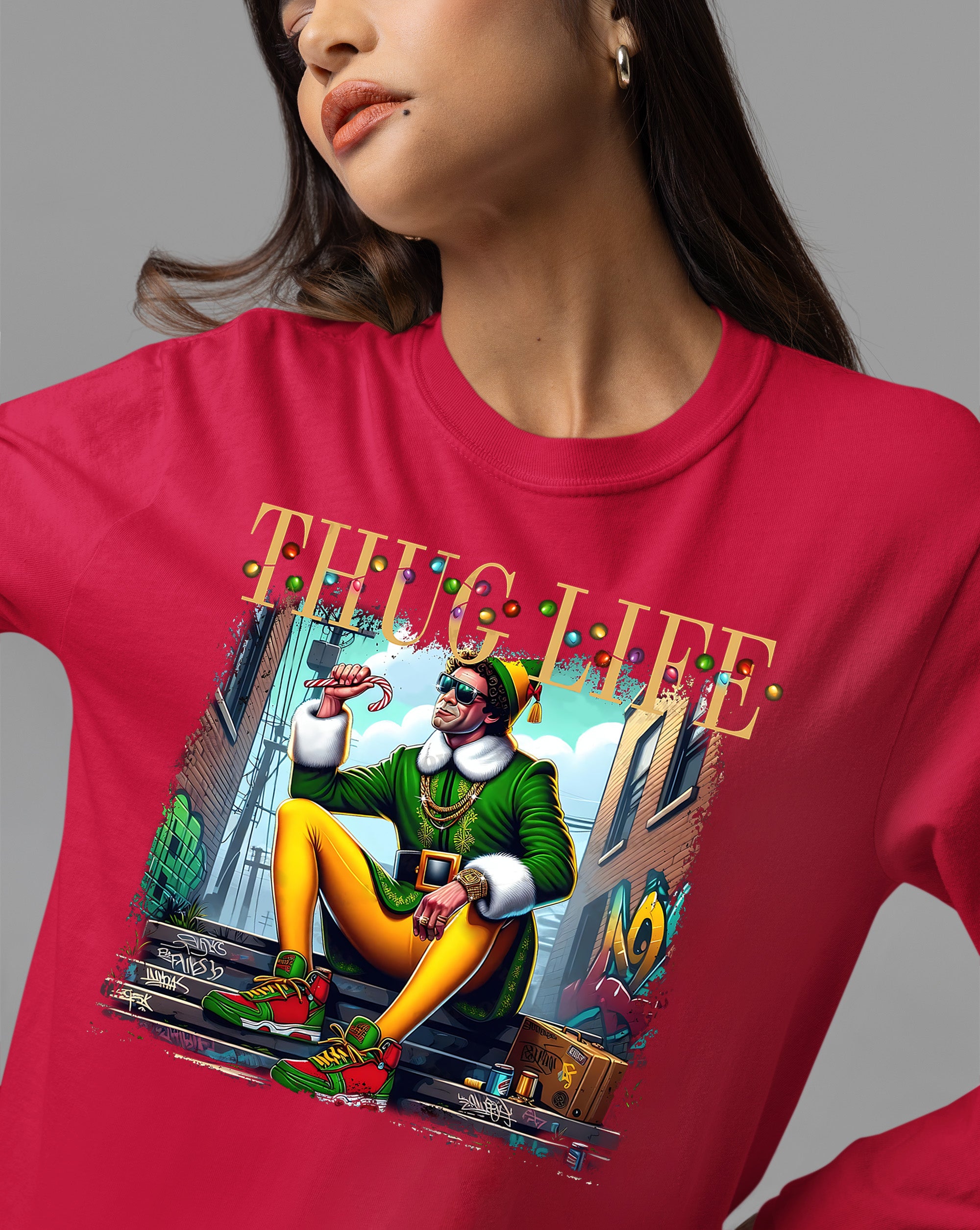 Thug Life Elf Christmas – Funny Holiday Elf Meme, Santa Humor, Naughty Nice Edition, Gifty Laughs for Holidays T-Shirt