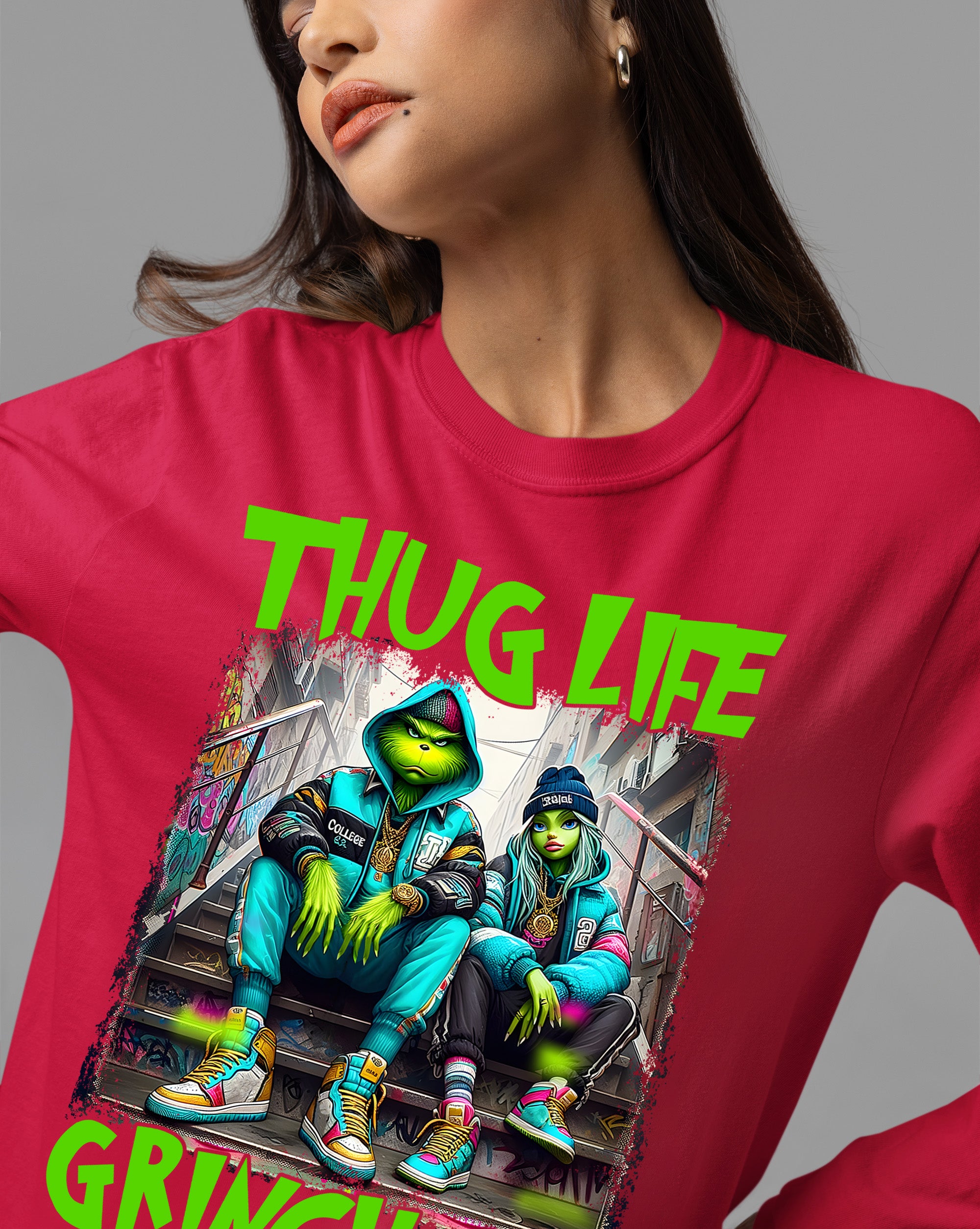 Thug Life Grinchmas | Christmas Meme Graphics for Holiday Crafts and Gifts | Grinch Humor Theme T-Shirt
