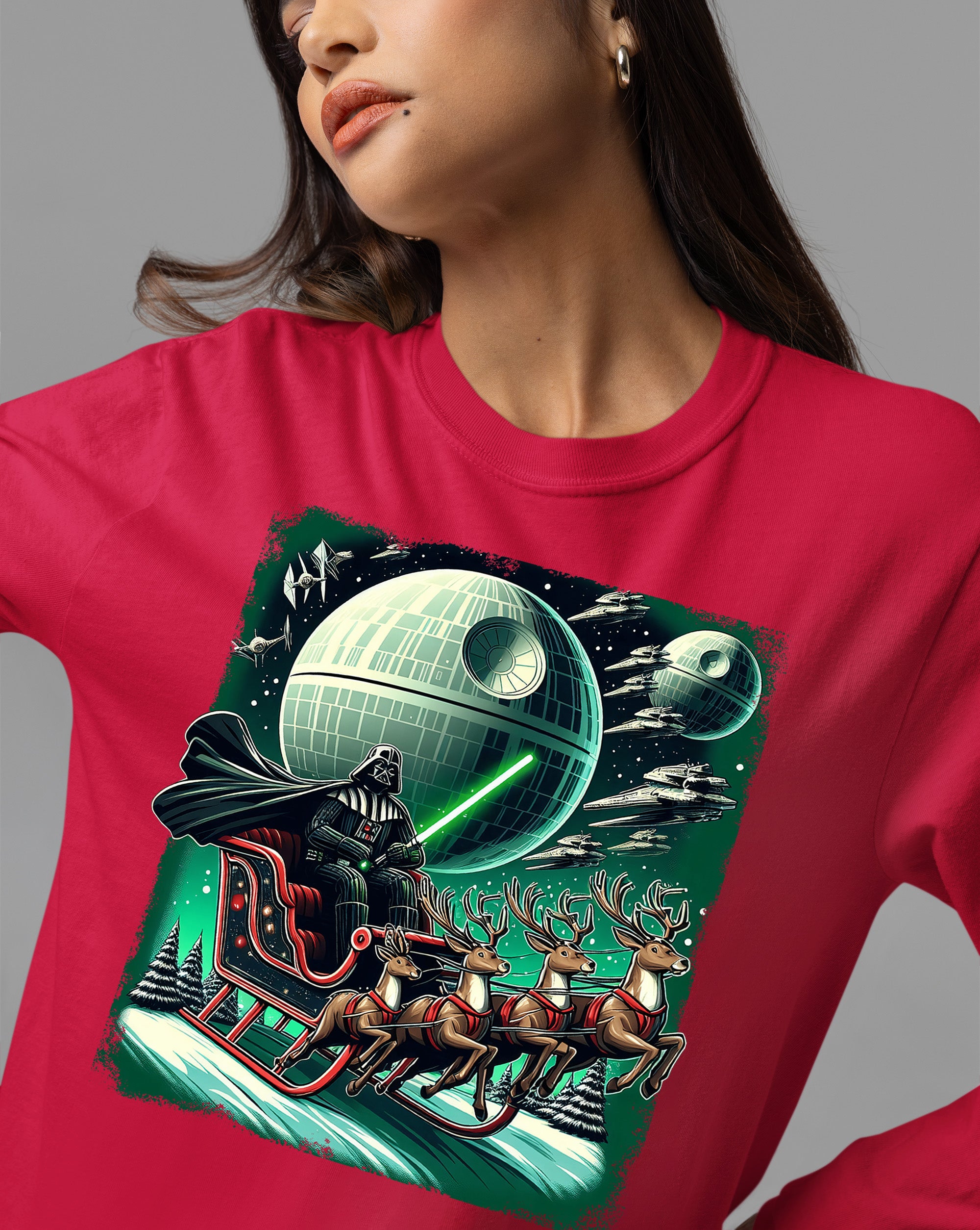 Star Wars Death Star Christmas Light Saber Holiday Galaxy Gift Idea for Sci-Fi Fans T-Shirt