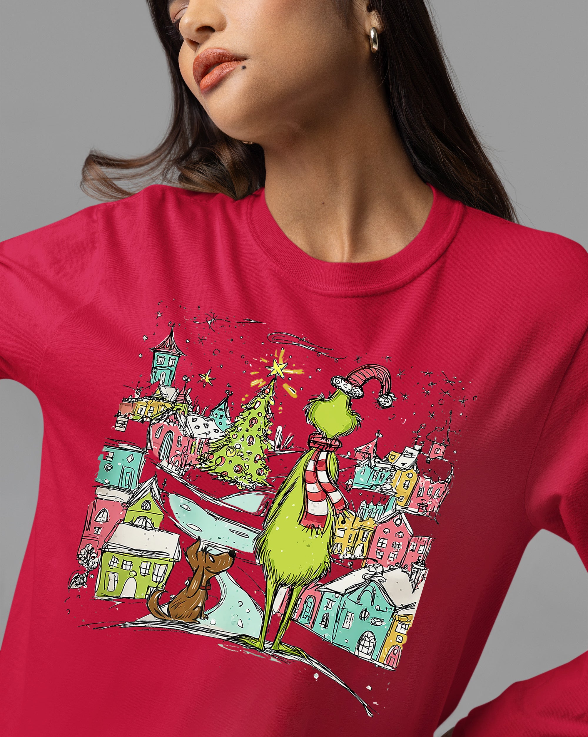 Line Drawing Christmas Illustration - Minimalist Holiday Scene, Nordic Christmas Art, Cozy Winter Gift T-Shirt