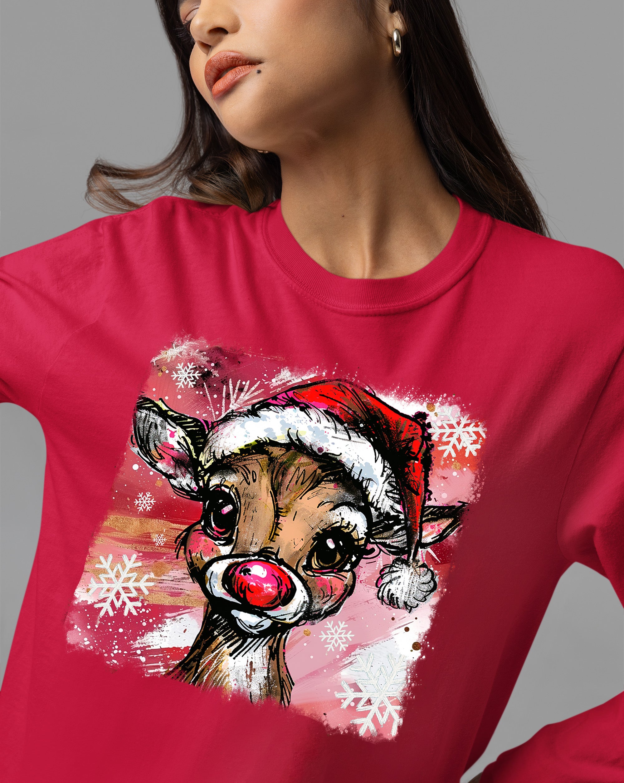 Christmas Reindeer with Hat - Festive Holiday Gift Idea, Handcrafted Seasonal Charm T-Shirt