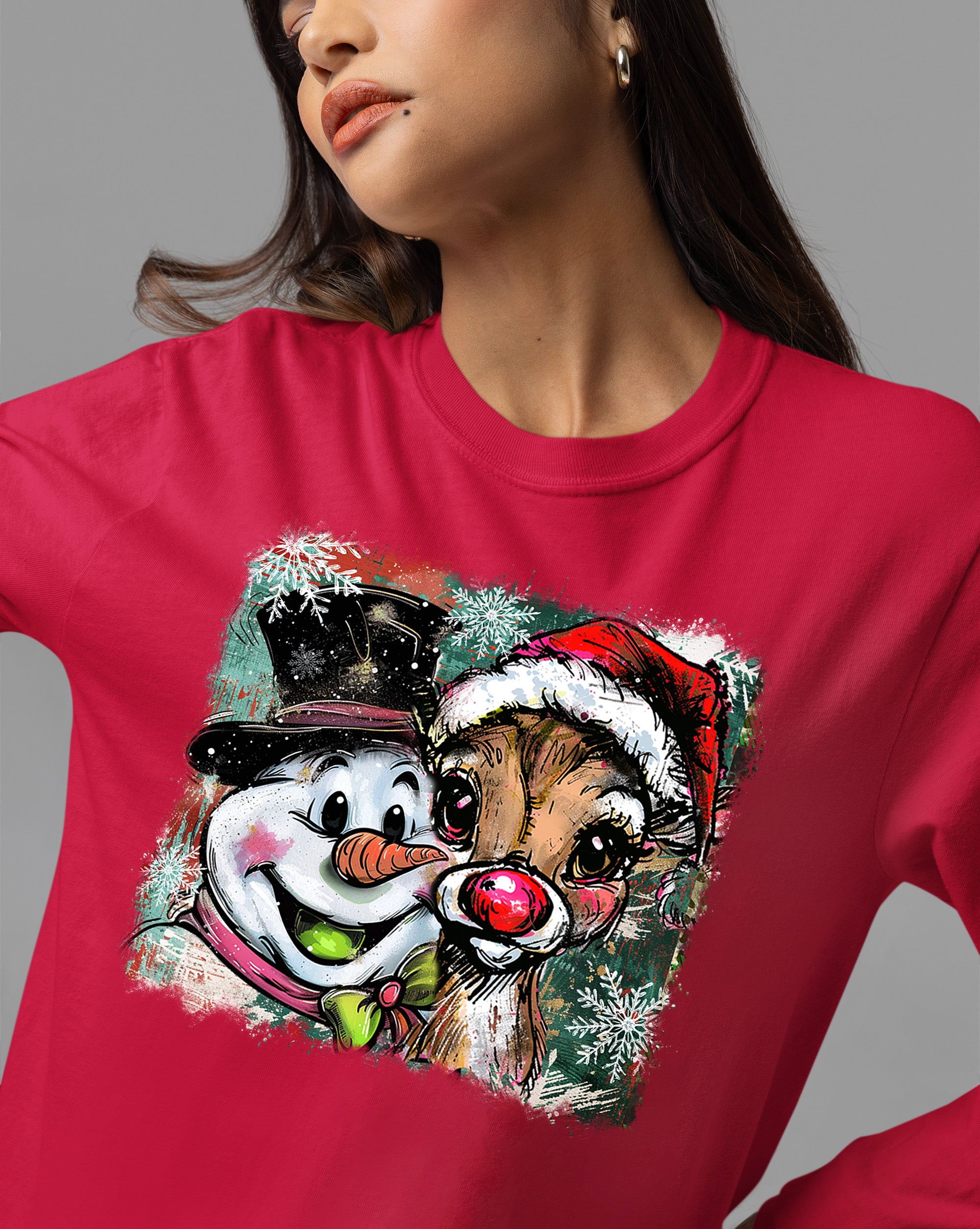 Christmas Raindeer with Snowman Scene, Cozy Winter Holiday Craft, Handmade Seasonal Gift Idea T-Shirt