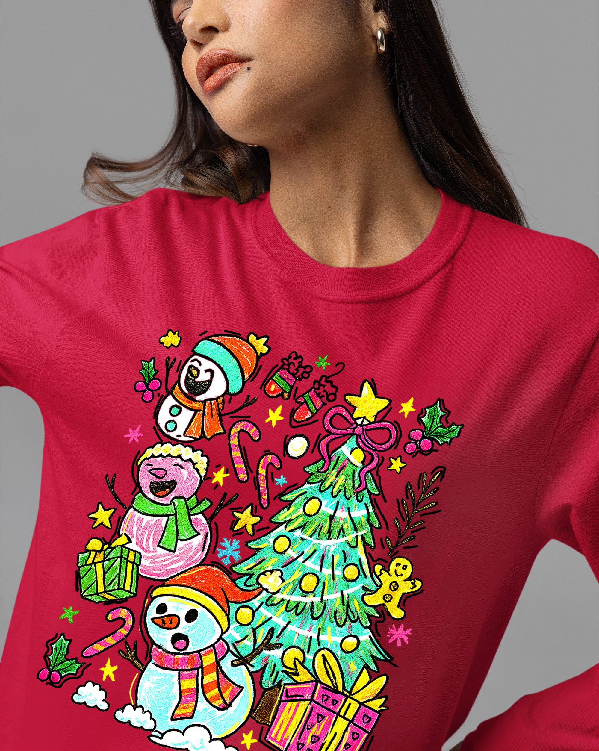 Christmas Line Drawing - Minimalist Holiday Sketch, Festive Snow Scene, Clean Black Ink Line Art for Gifts & Home T-Shirt