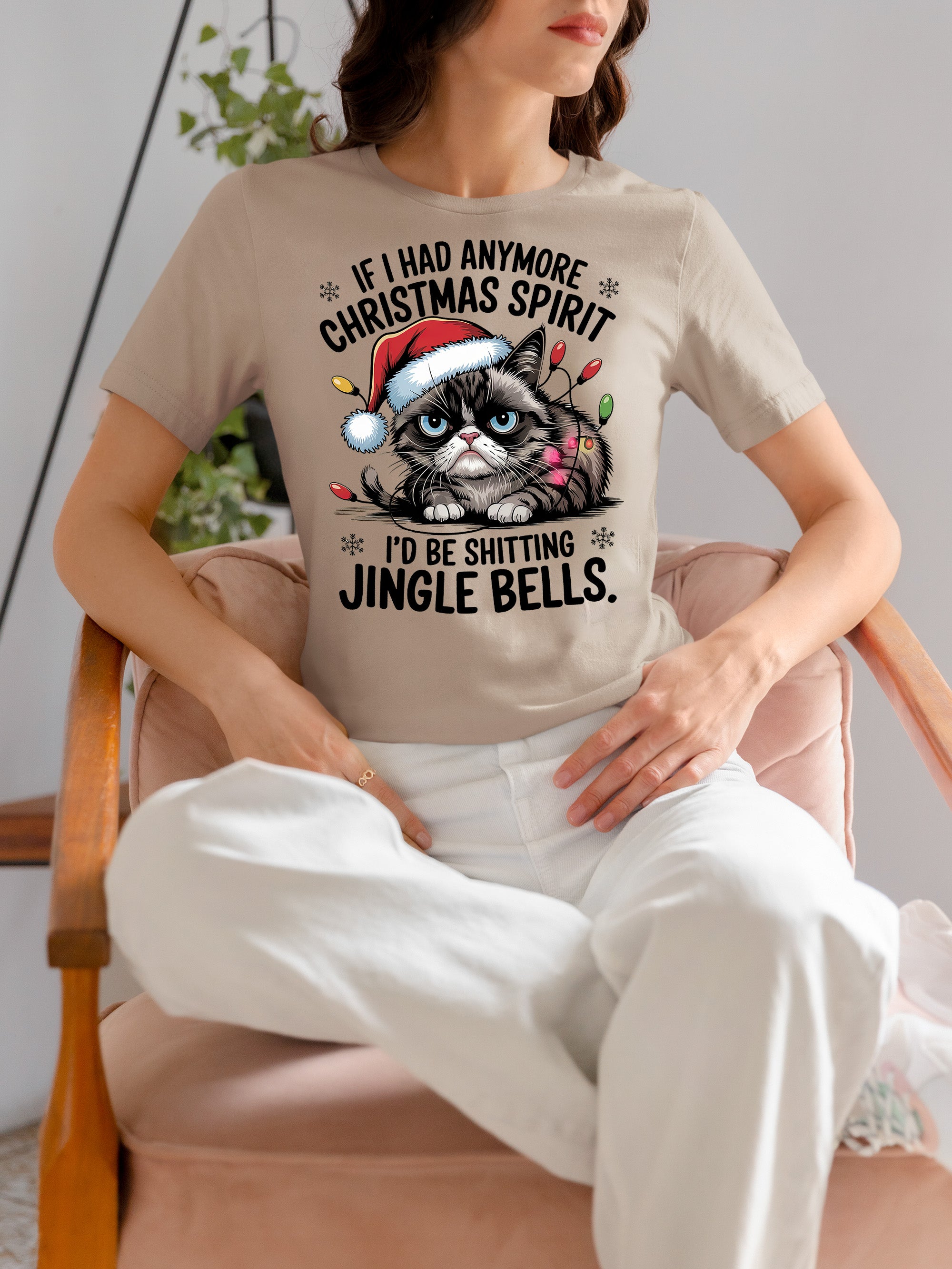 Christmas Spirit Cat Jingle Bells Gift for Cat Lovers, Festive Holiday Cheer T-Shirt
