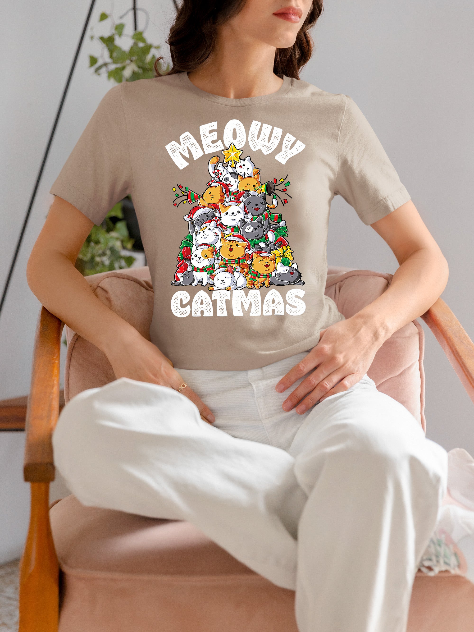 Meowy Cat Tree Christmas Gift for Cats - Festive Cat Condo, Holiday Cozy Shelter, Yuletide Cat Furniture, Seasonal Cat House T-Shirt