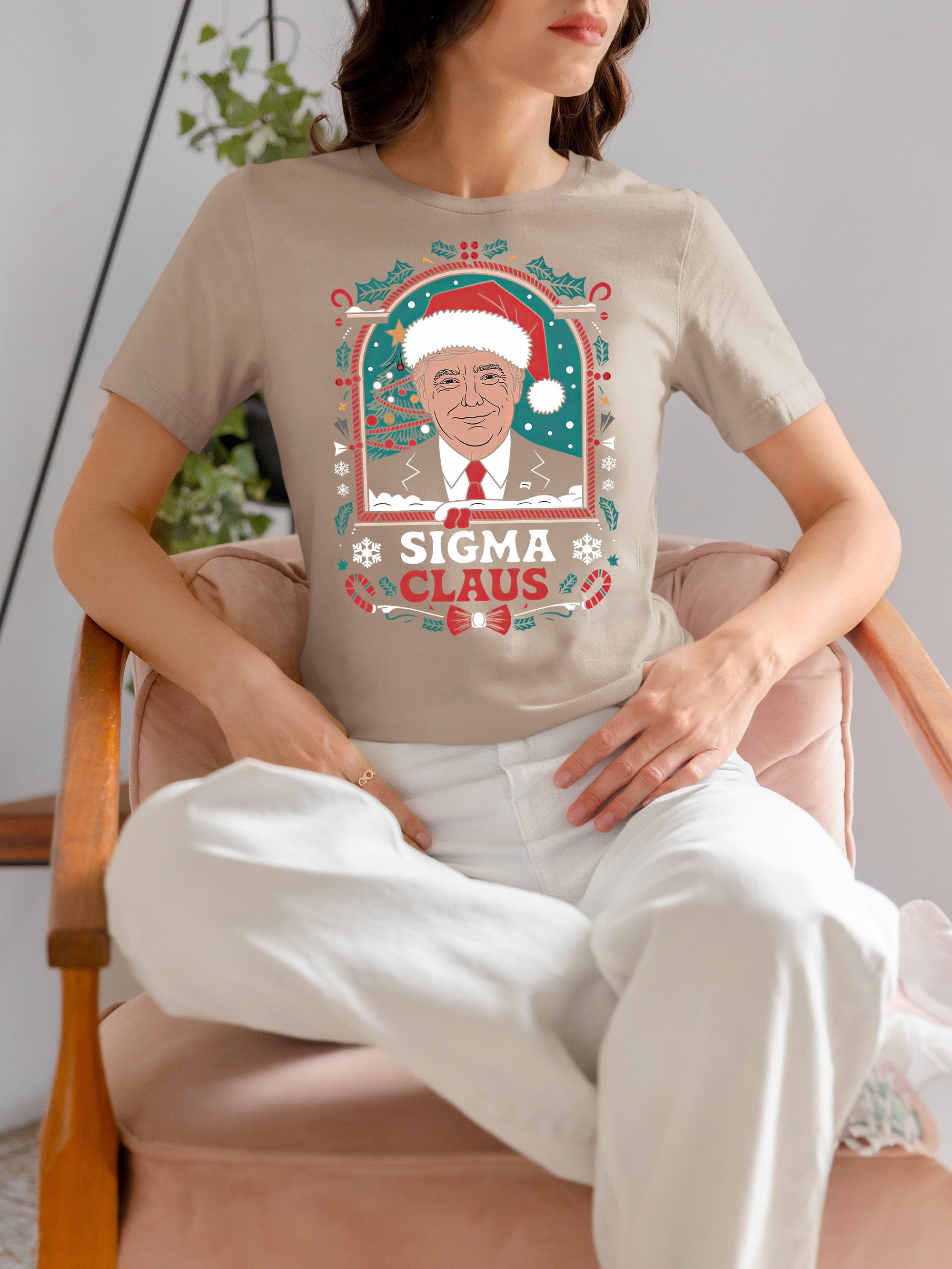 Sigma Claus Trump Christmas Charm, Holiday Satire Gift for Adults, Festive Political Humor Keepsake T-Shirt
