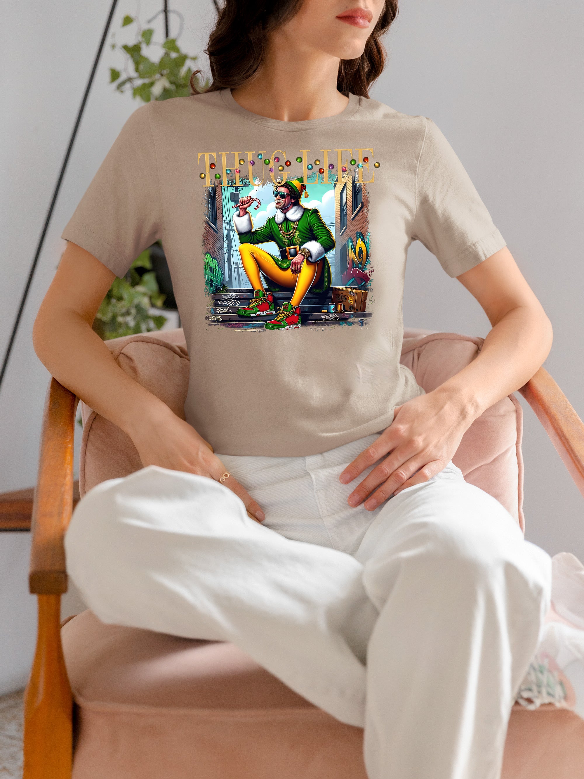 Thug Life Elf Christmas – Funny Holiday Elf Meme, Santa Humor, Naughty Nice Edition, Gifty Laughs for Holidays T-Shirt