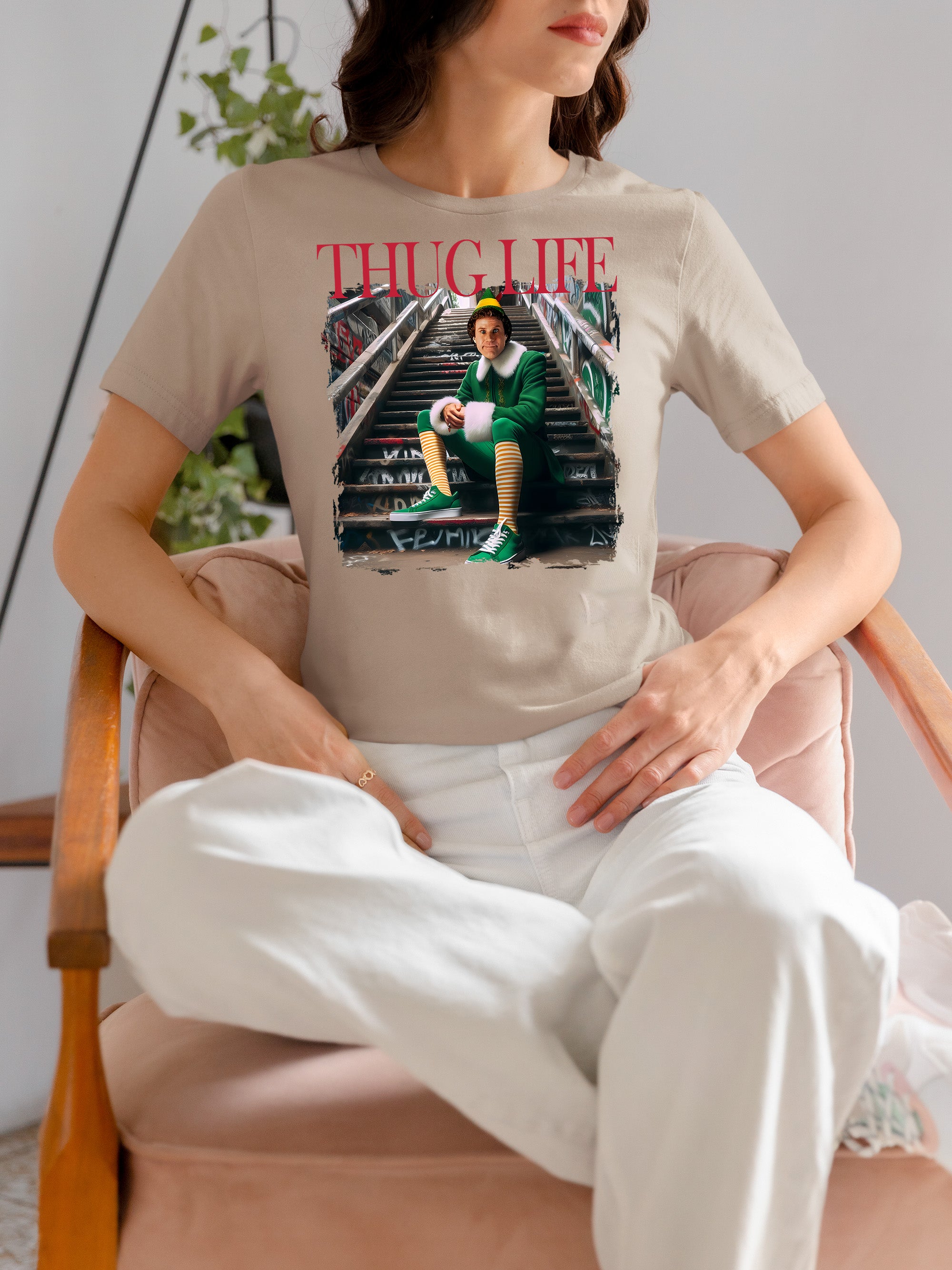 Thug Life Elf on the Streets | Christmas Humor, Naughty Elf Vibe, Festive Season Style, Holiday Laughs Gift Idea T-Shirt