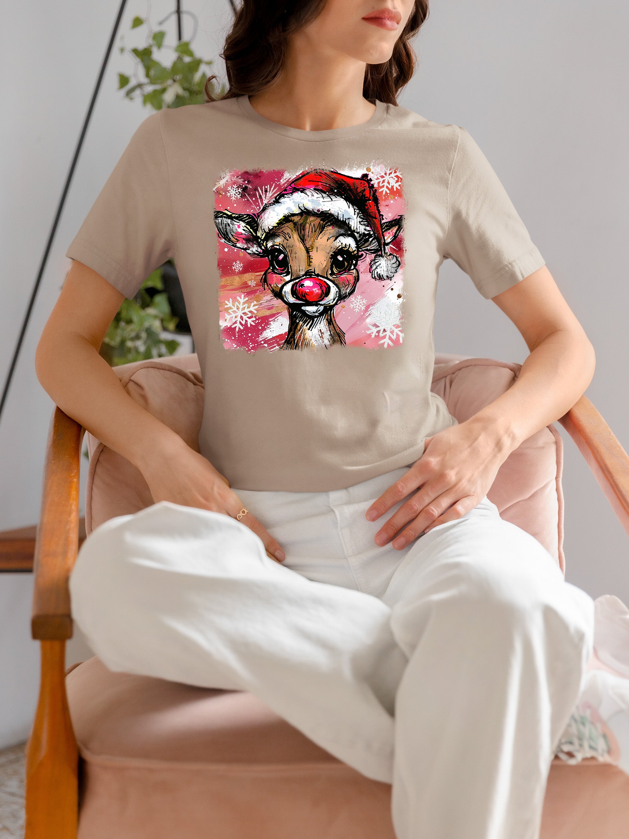 Christmas Reindeer with Hat - Festive Holiday Gift Idea, Handcrafted Seasonal Charm T-Shirt