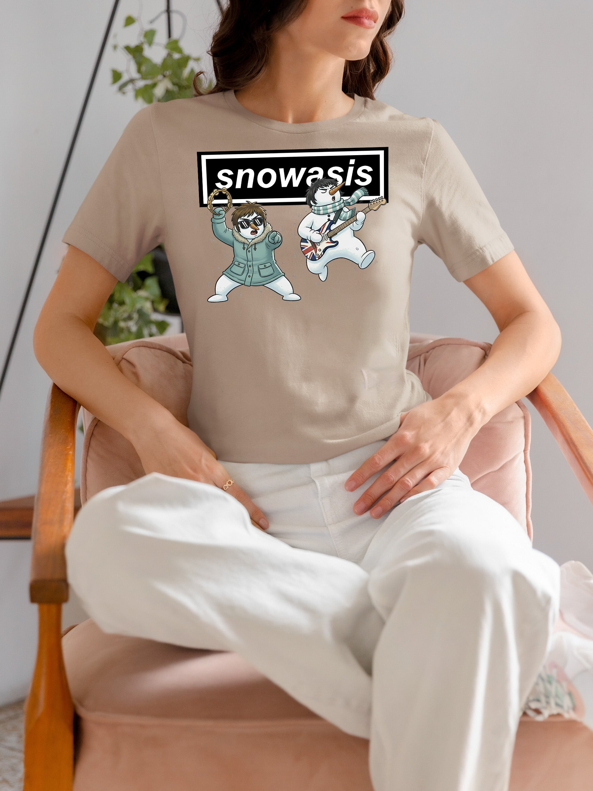 Christmas Snowasis rocking on a snowy hillside, cozy festive scene for holidays, Snowasis rocking on T-Shirt