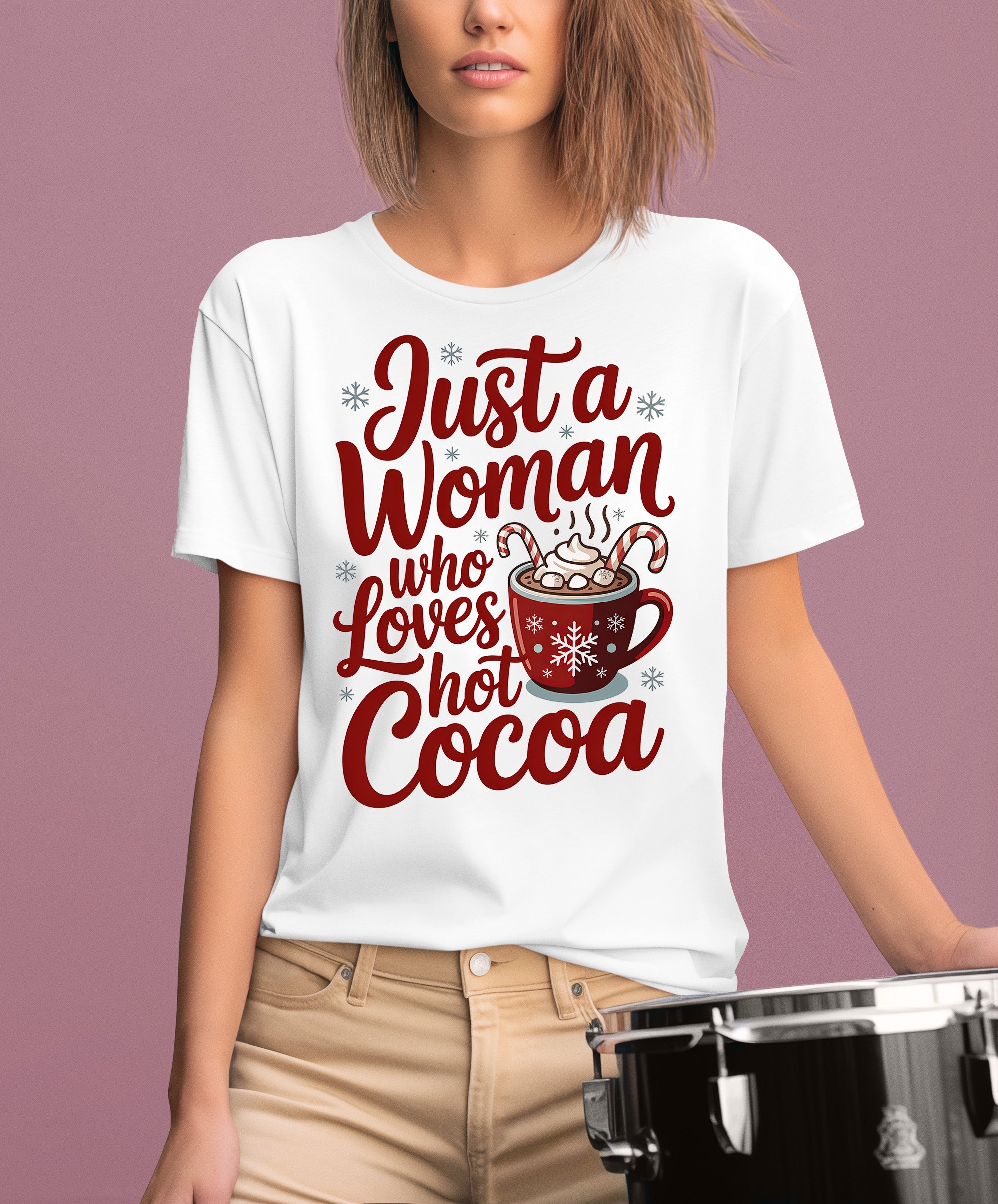 Christmas Gift for Her: Just a Woman Who Loves Hot Cocoa – Cozy Holiday Cheer T-Shirt