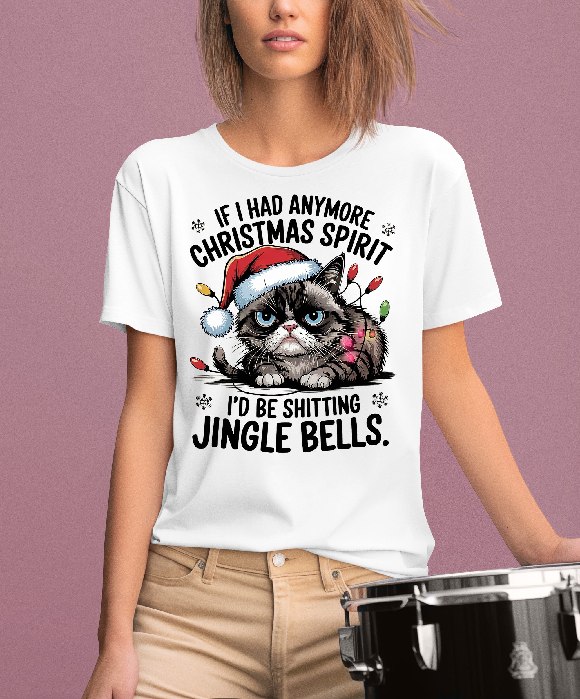 Christmas Spirit Cat Jingle Bells Gift for Cat Lovers, Festive Holiday Cheer T-Shirt