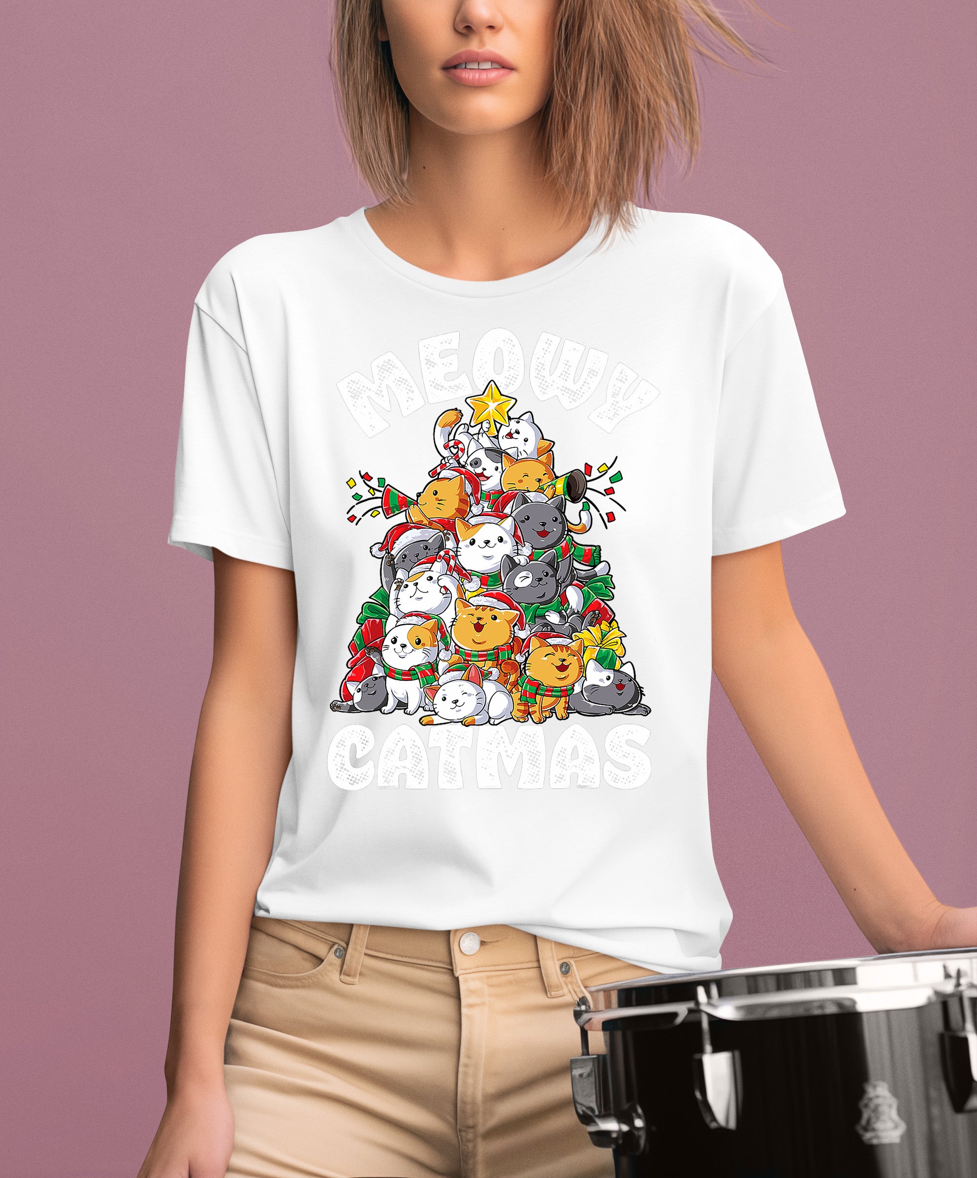 Meowy Cat Tree Christmas Gift for Cats - Festive Cat Condo, Holiday Cozy Shelter, Yuletide Cat Furniture, Seasonal Cat House T-Shirt
