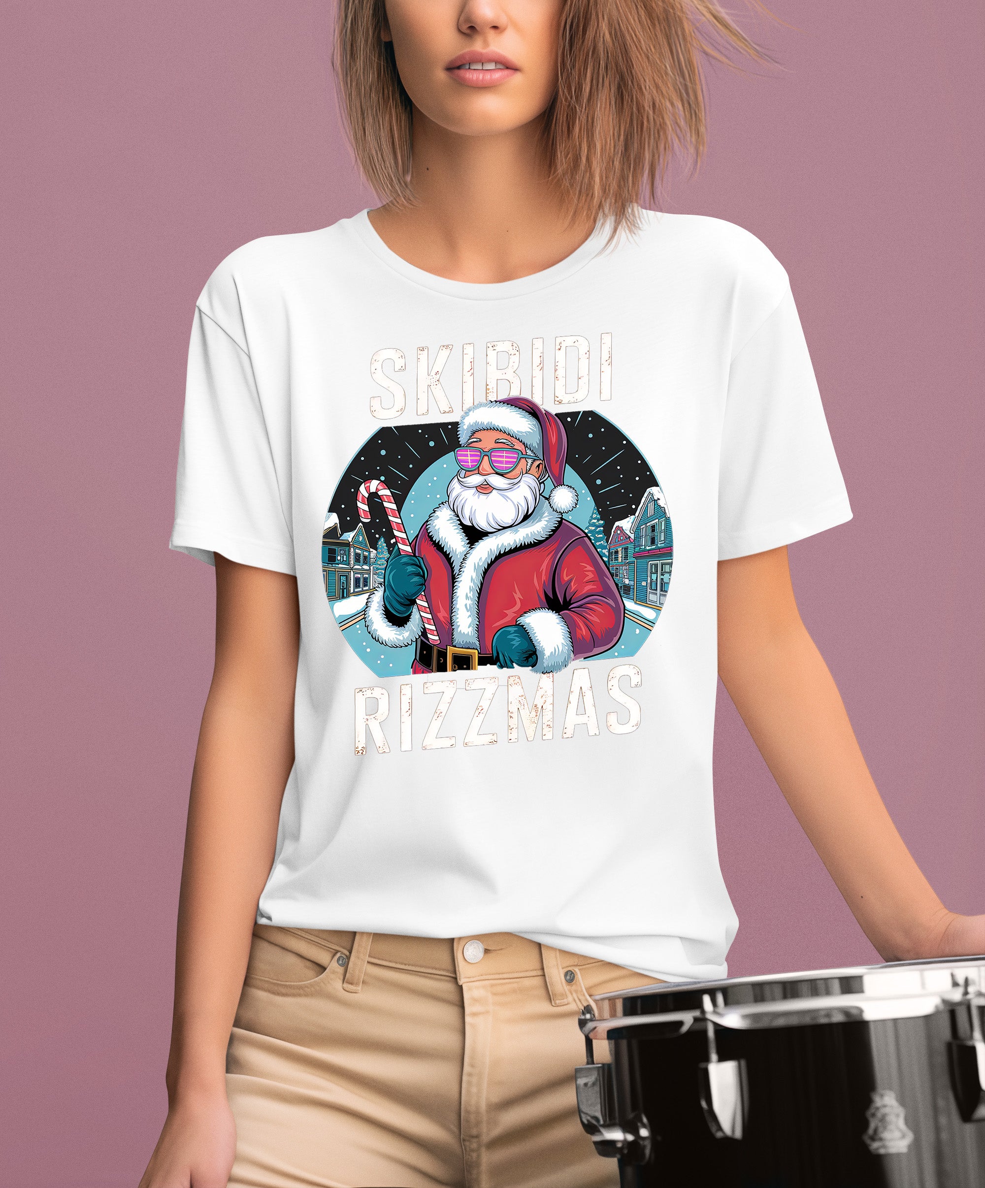 Skibidi Rizzman Santa Christmas Edition - Hilarious Pop Culture Gift Idea for Holidays, Festive Cheer T-Shirt