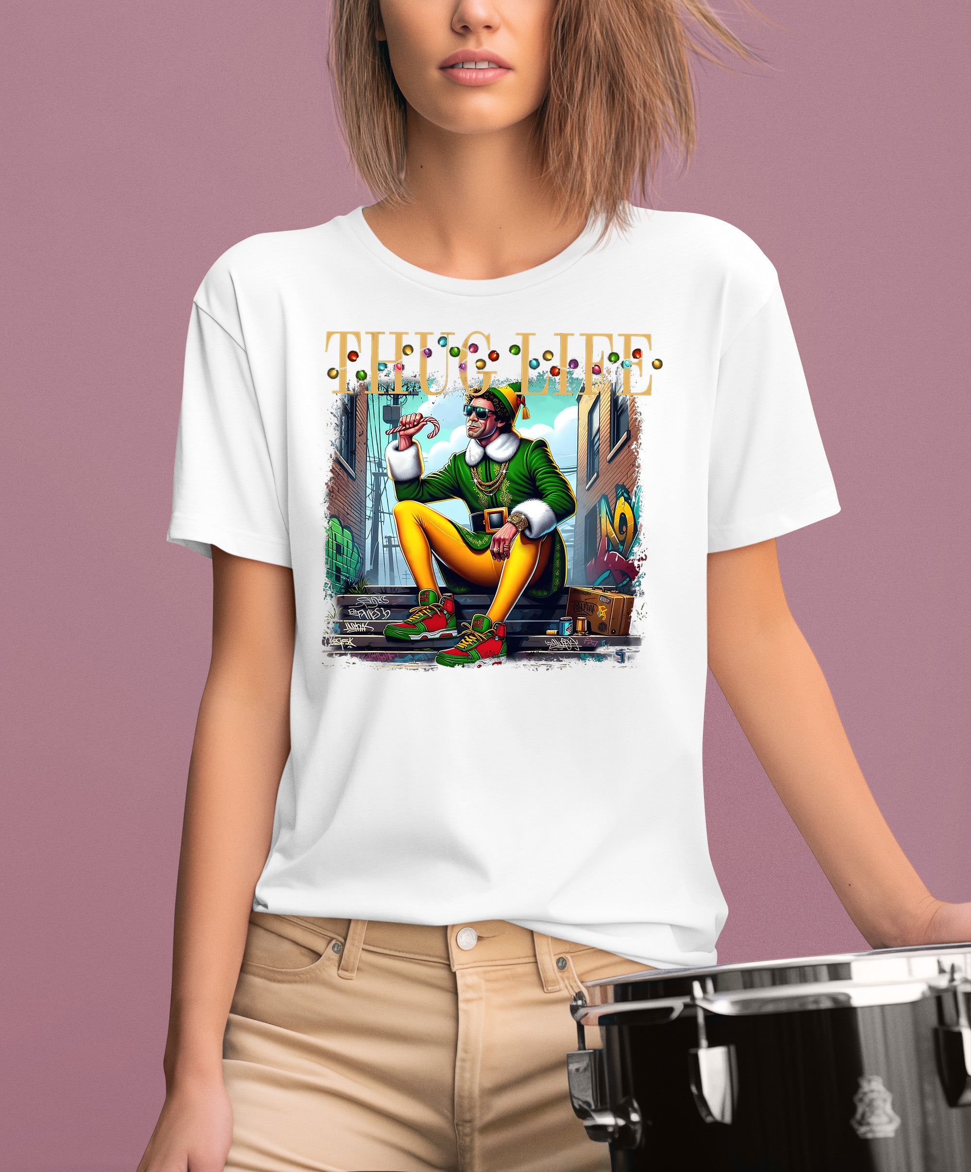 Thug Life Elf Christmas – Funny Holiday Elf Meme, Santa Humor, Naughty Nice Edition, Gifty Laughs for Holidays T-Shirt