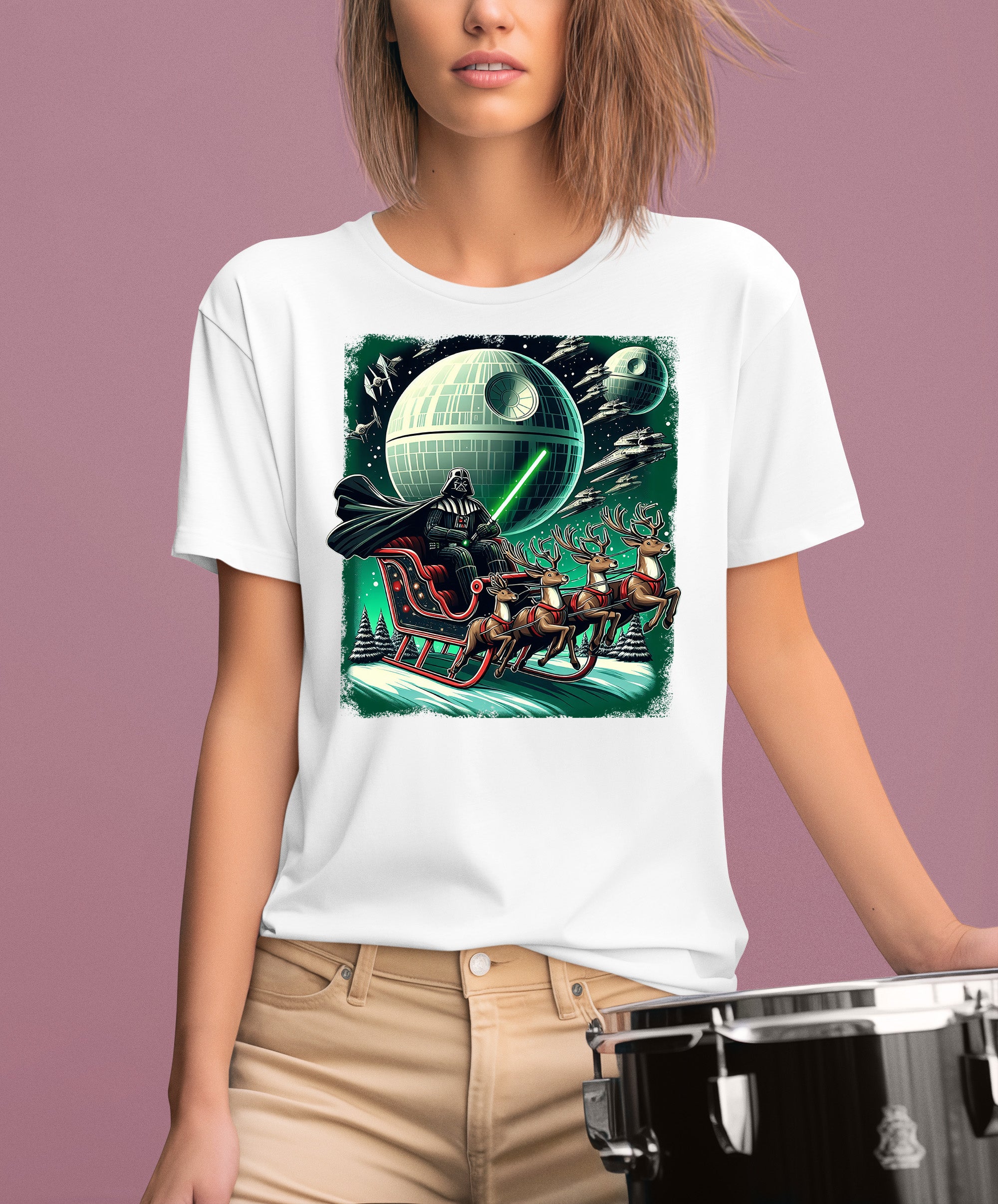 Star Wars Death Star Christmas Light Saber Holiday Galaxy Gift Idea for Sci-Fi Fans T-Shirt