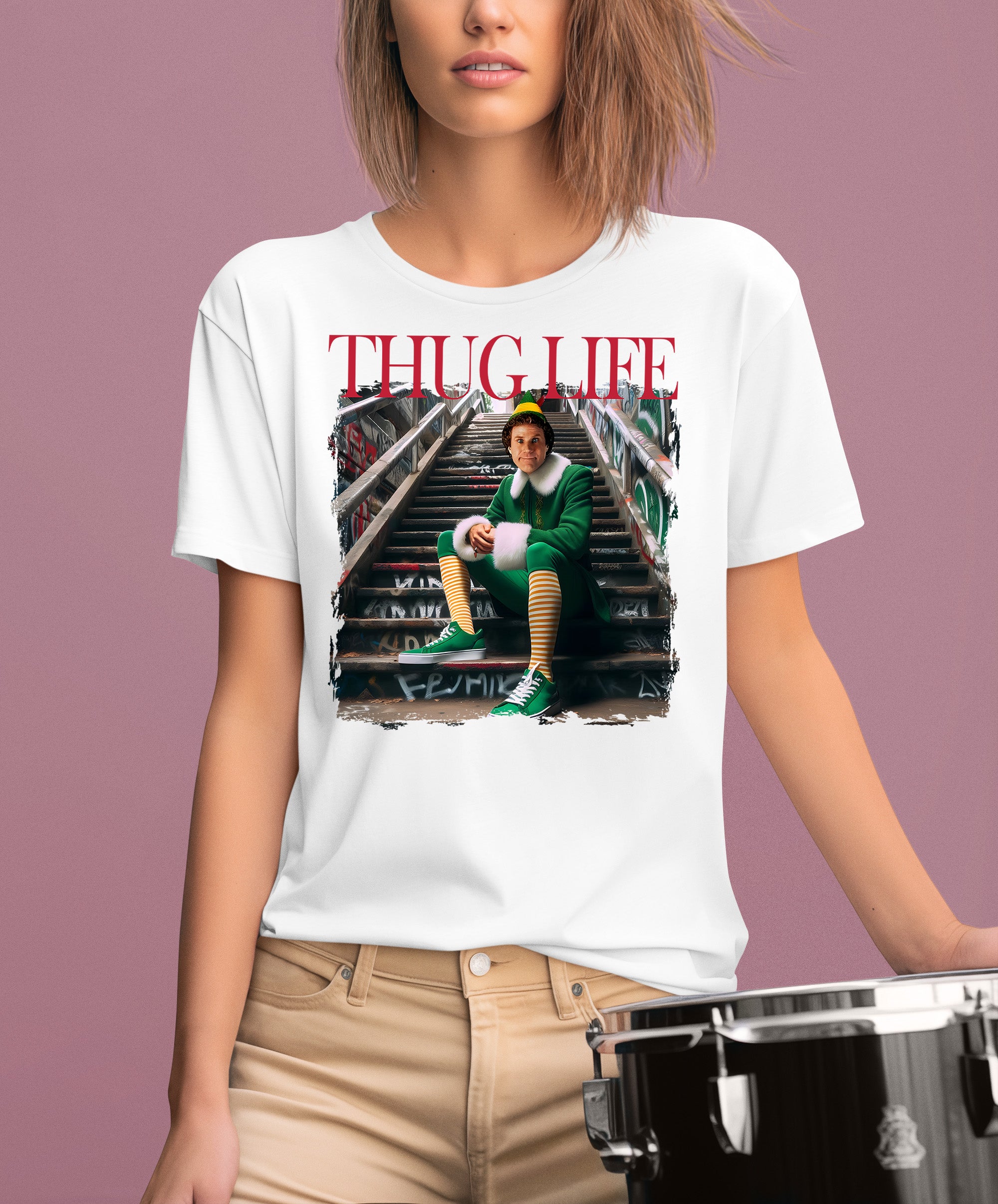 Thug Life Elf on the Streets | Christmas Humor, Naughty Elf Vibe, Festive Season Style, Holiday Laughs Gift Idea T-Shirt