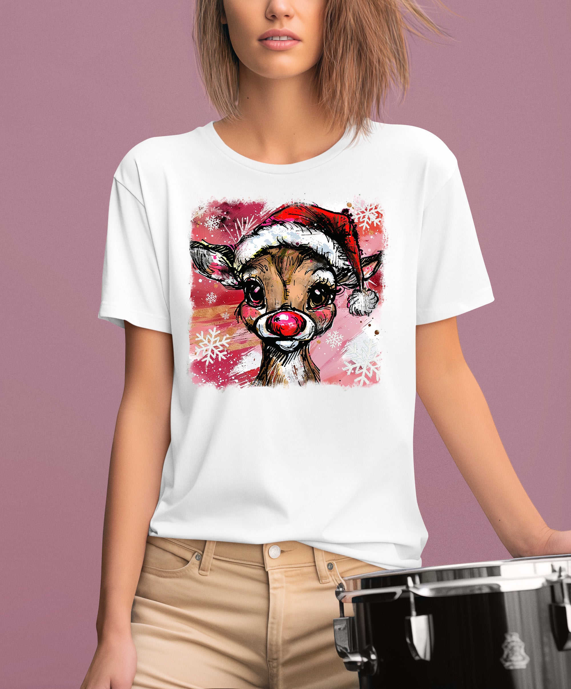 Christmas Reindeer with Hat - Festive Holiday Gift Idea, Handcrafted Seasonal Charm T-Shirt