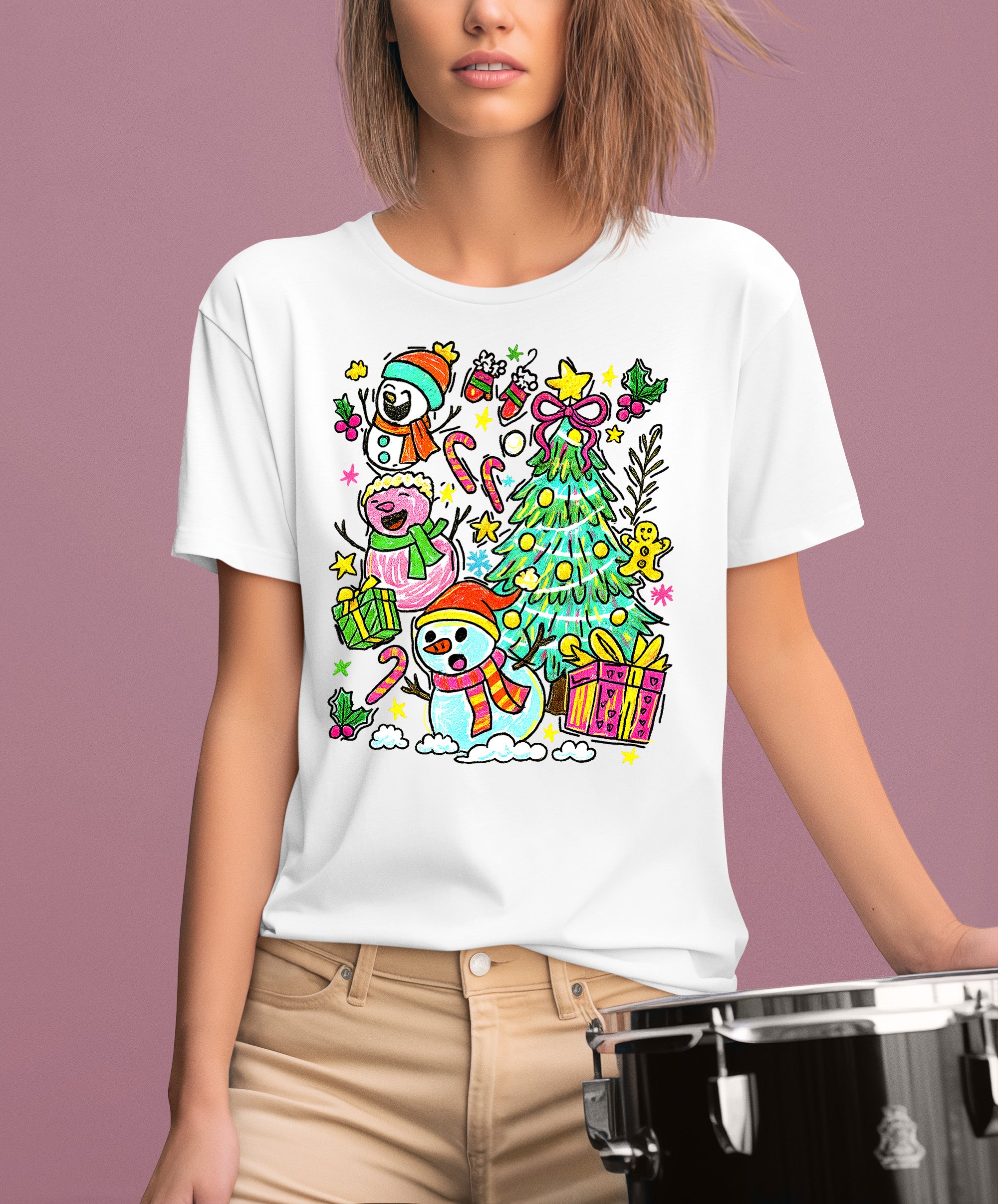 Christmas Line Drawing - Minimalist Holiday Sketch, Festive Snow Scene, Clean Black Ink Line Art for Gifts & Home T-Shirt